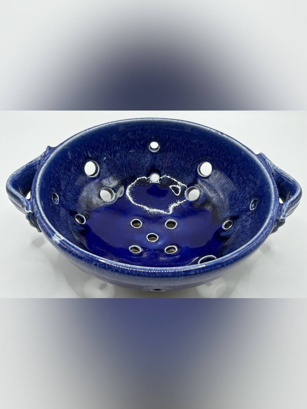 Handmade Pottery Berry Colander, Blue